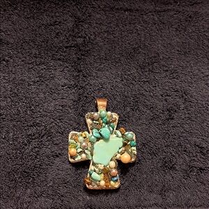 Turquoise Multi-Stone Cross Pendant Necklace - Women Jewelry